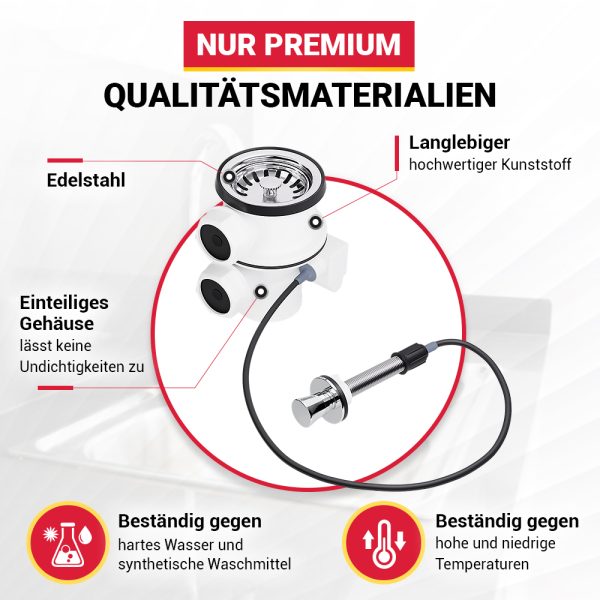 Siebkorbventil 70 mm mit Excenterventil Drehbetätigung Überlauf für Spüle