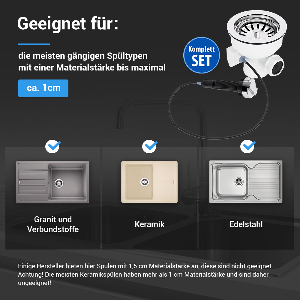 Siebkorbventil Ø 114 mm Bowdenzug Drehbetätigung 1 " mit Anschluss Überlauf Siebkorbventil Ø 114 mm Bowdenzug Drehbetätigung 1 " mit Anschluss Überlauf