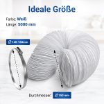 Set 1x Abluftschlauch 150er Rundsystem 5m weiß 2x Schlauchschellen 140-160mmØ