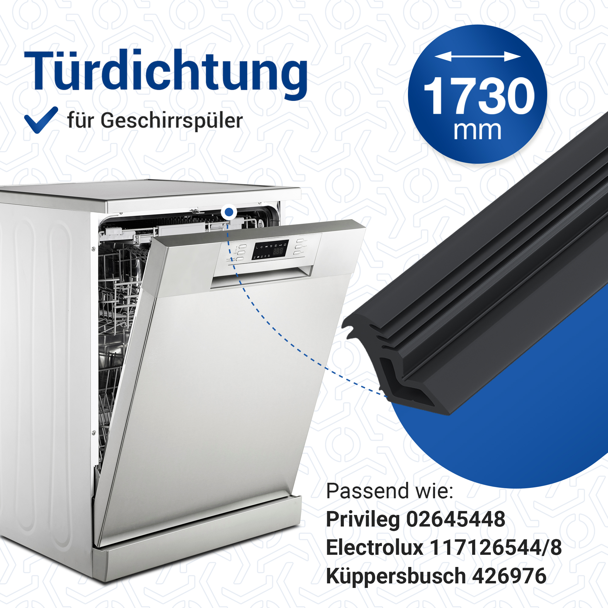 Türdichtung 3-seitig wie Electrolux 1171265448 für Geschirrspüler Türdichtung 3-seitig wie Electrolux 1171265448 für Geschirrspüler
