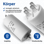 Kondensator 10µF 450V universal mit Steckfahnen und Befestigungsschraube