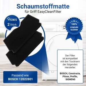 Schaumstoffmatte Set 2x wie Bosch 12022801 Griff EasyCleanFilter für Trockner