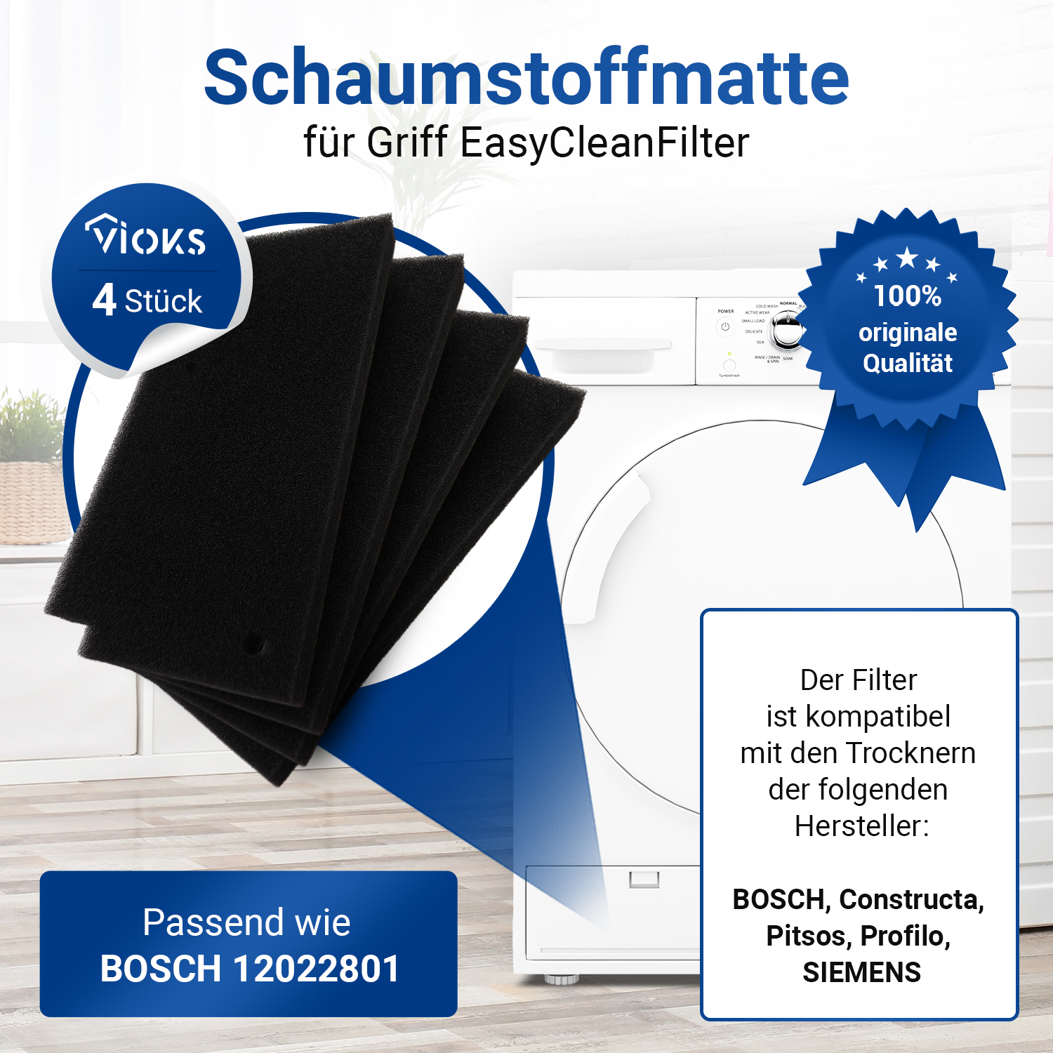 Schaumstoffmatte Set 4x wie Bosch 12022801 Griff EasyCleanFilter für Trockner Schaumstoffmatte Set 4x wie Bosch 12022801 Griff EasyCleanFilter für Trockner