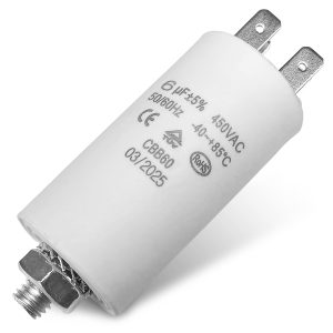 Kondensator 6,00µF 450V mit Steckfahnen und Befestigungsschraube CBB60