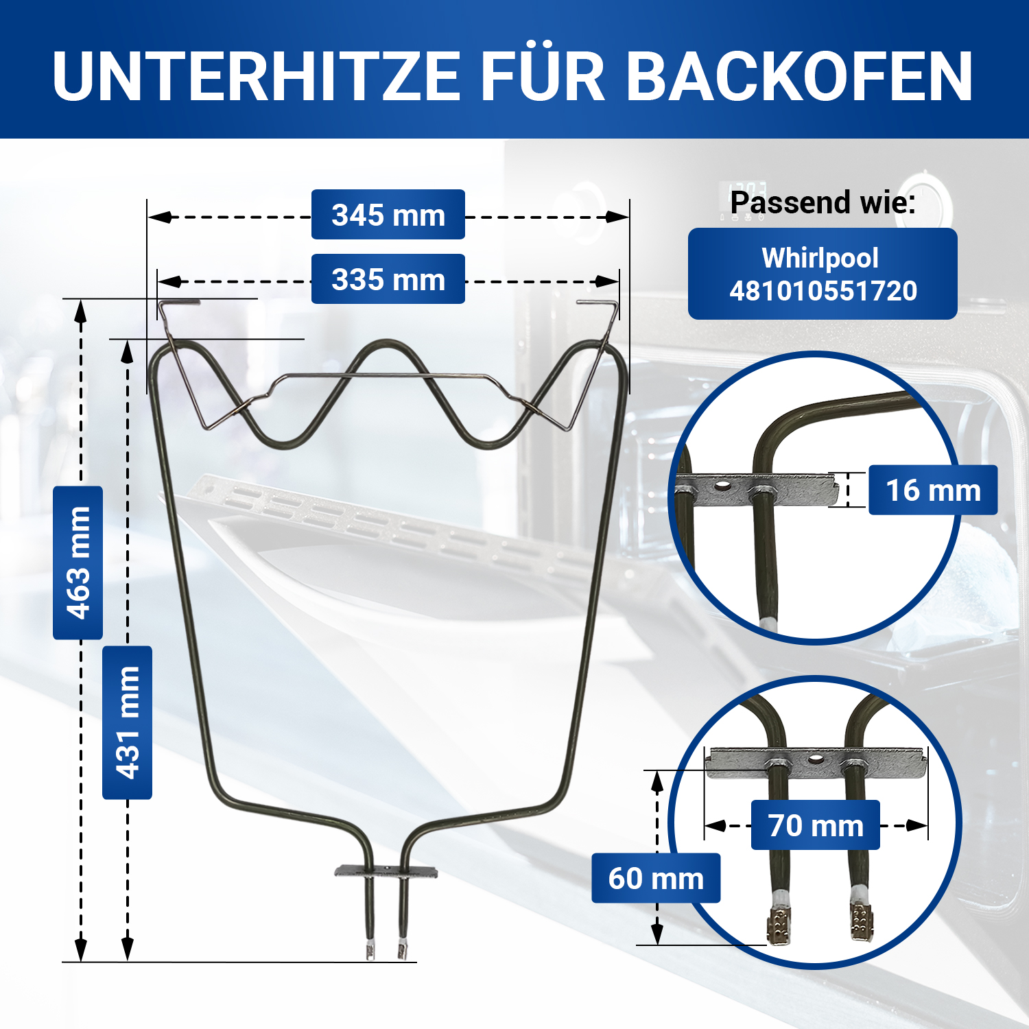 Heizelement wie Whirlpool 481010551720 Unterhitze für Backofen Heizelement wie Whirlpool 481010551720 Unterhitze für Backofen
