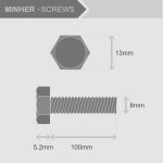 M8x100mm Sechskantschrauben Set 8 Stück Edelstahl 304 mit Muttern – Bild 2