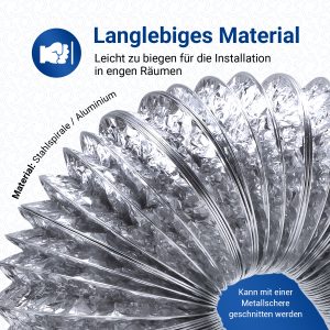 Abluftschlauch Aluminium 125er 1m Flexrohr für Trockner Abzugshaube