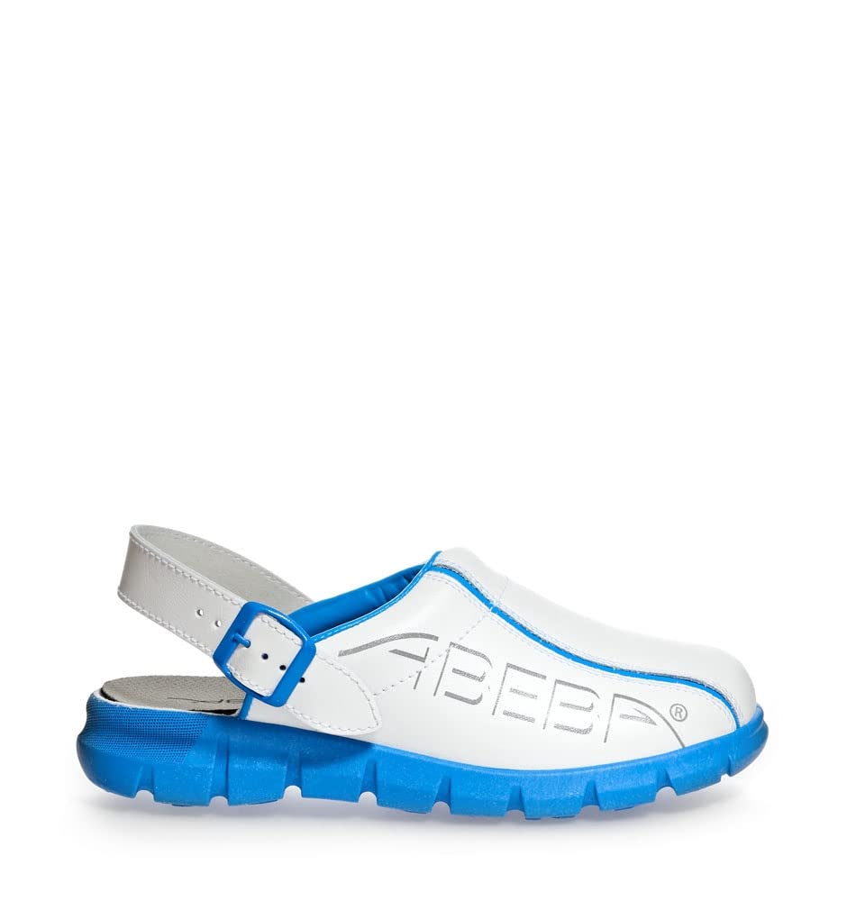 41MUkxwK7PL.jpg Abeba Berufsschuh Clog 7312-47 Dynamic Glattleder weiß blau – Bild 1