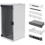 DIGITUS 10 Zoll Netzwerk Set 12 HE Schrank Switch Patchpanel Kabel