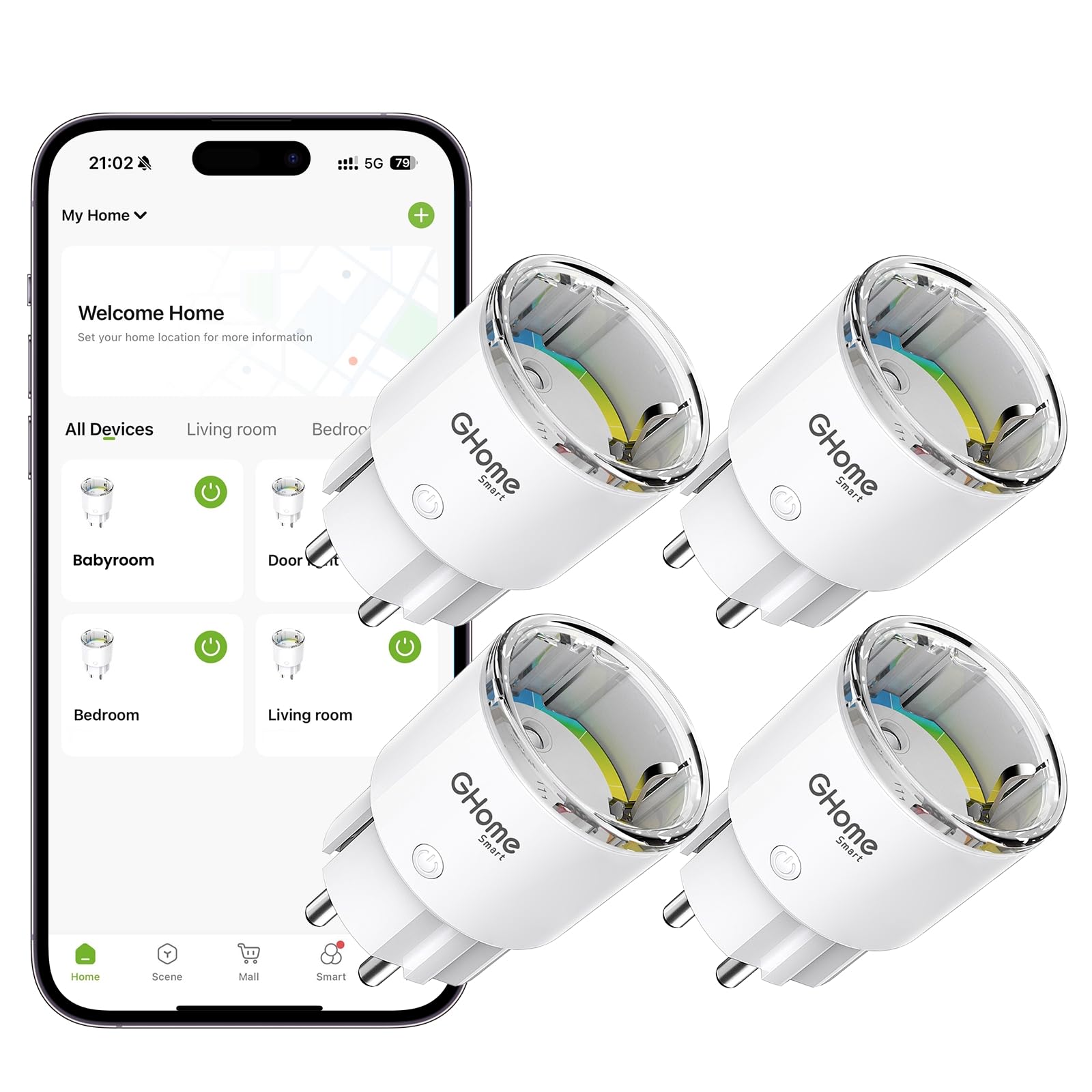 71isiI24DIL.jpg GHome Smart WLAN Steckdose mit Strommessung 10A 4er Pack 2,4GHz – Bild 1