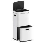 SONGMICS Mülltrennsystem 3 Fächer 2x10 L und 30 L Stahl wolkenweiß