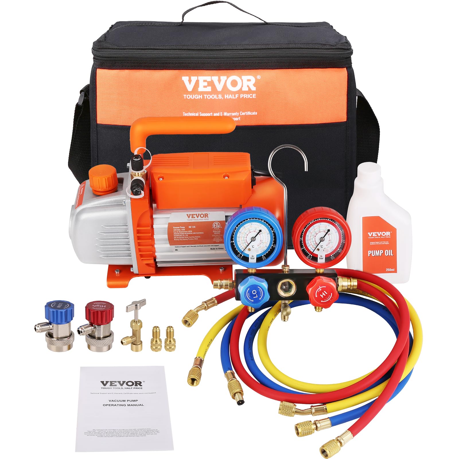 71rmLmbOwaL.jpg VEVOR Vakuumpumpe 4 CFM 113 L min mit Manometer Set 220V 180W – Bild 1