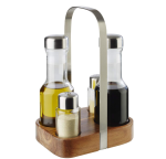 APS Menage-Set Wood mit Holzständer für Öl Essig Salz Pfeffer – Bild 2