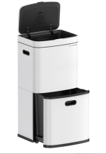 SONGMICS Mülltrennsystem 3 Fächer 2x10 L und 30 L Stahl wolkenweiß – Bild 2