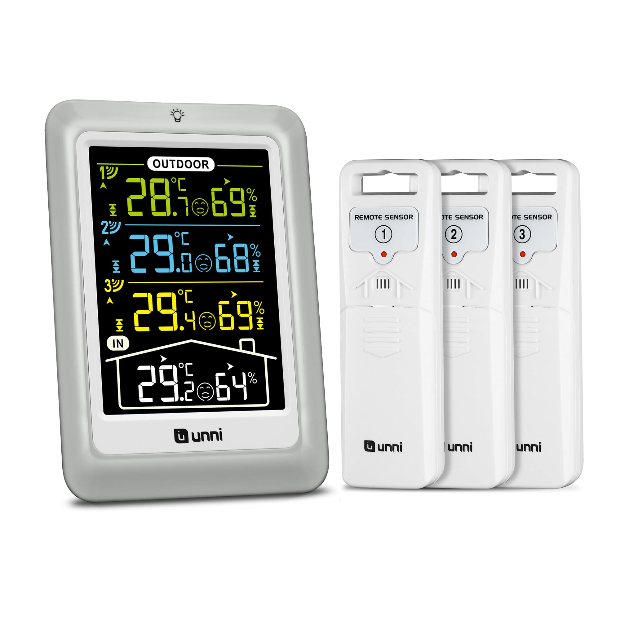 71jMfILn4pL.jpg Funk-Wetterstation 3 Außensensoren 4,5 Zoll Display 100m Reichweite – Bild 1