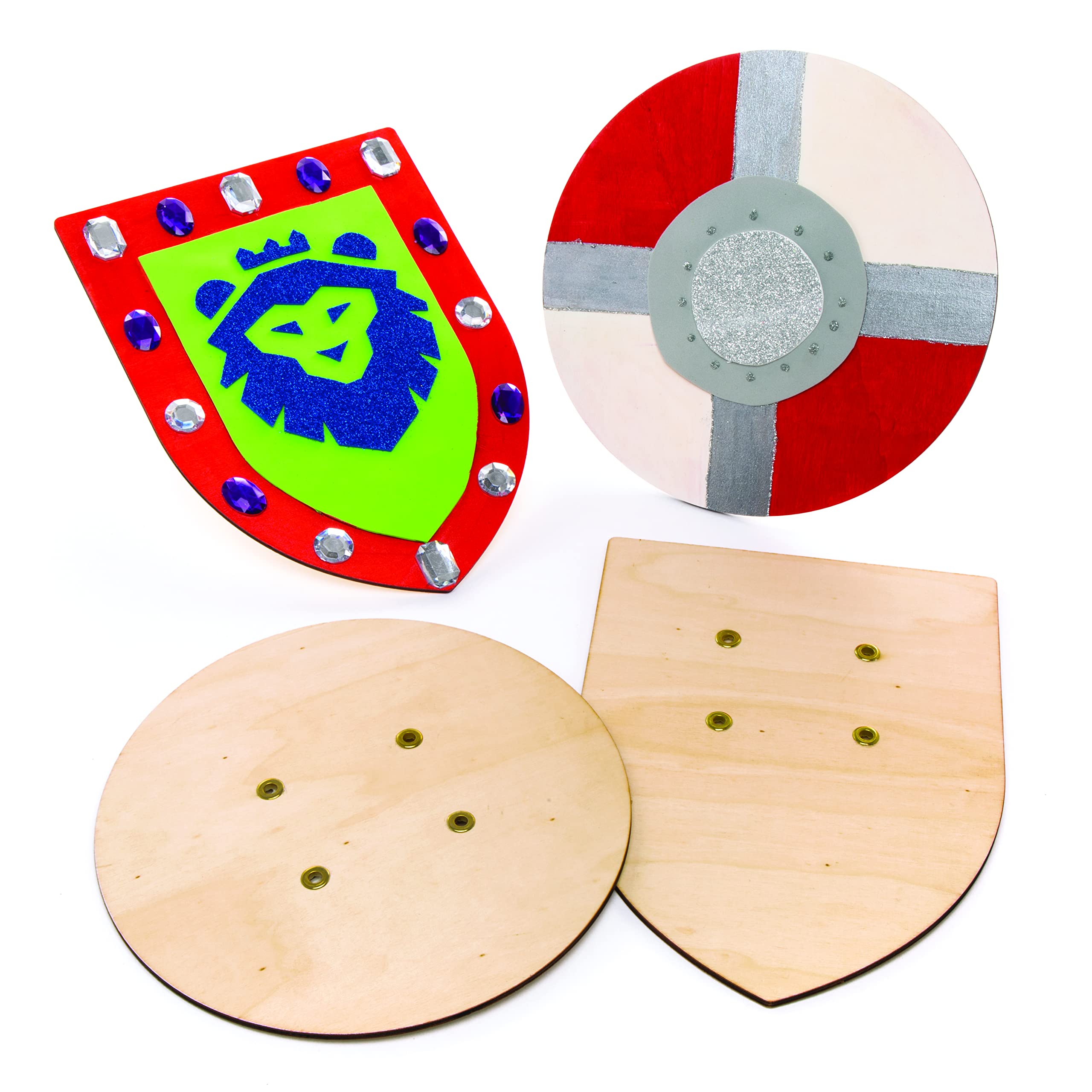 817I1JLBqpL.jpg Baker Ross AW654 Holzschild Ritterschild mit Griff zum Dekorieren 2 Stück – Bild 1