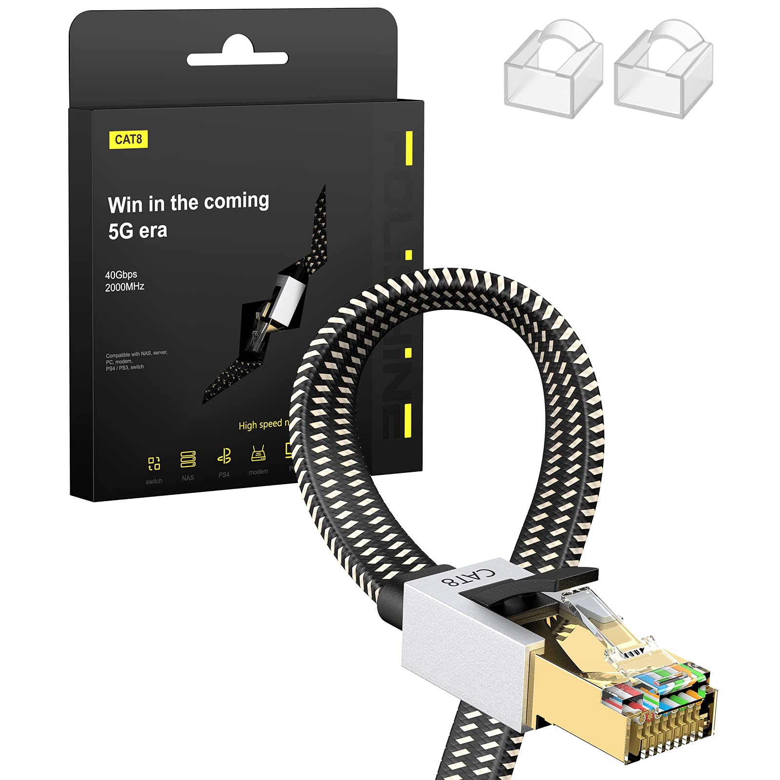 71FIsO0rDbS.jpg Folishine Cat8 Netzwerkkabel 1 m 40 Gbps 2000 MHz RJ45 flach geschirmt – Bild 1