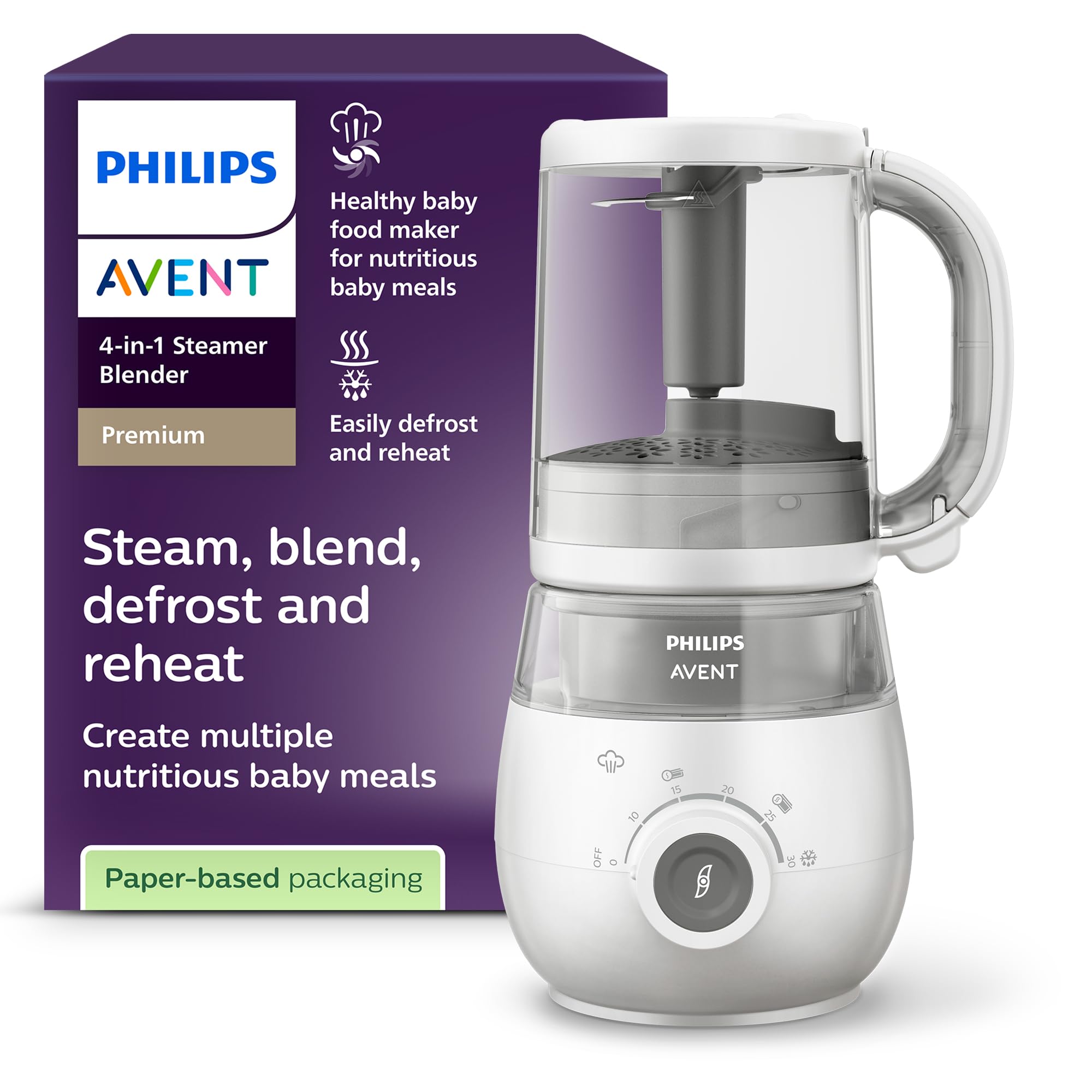 71kqaROBr1L.jpg Philips Avent 4-in-1 Babynahrungszubereiter Dampfgarer Mixer SCF883/01 – Bild 1