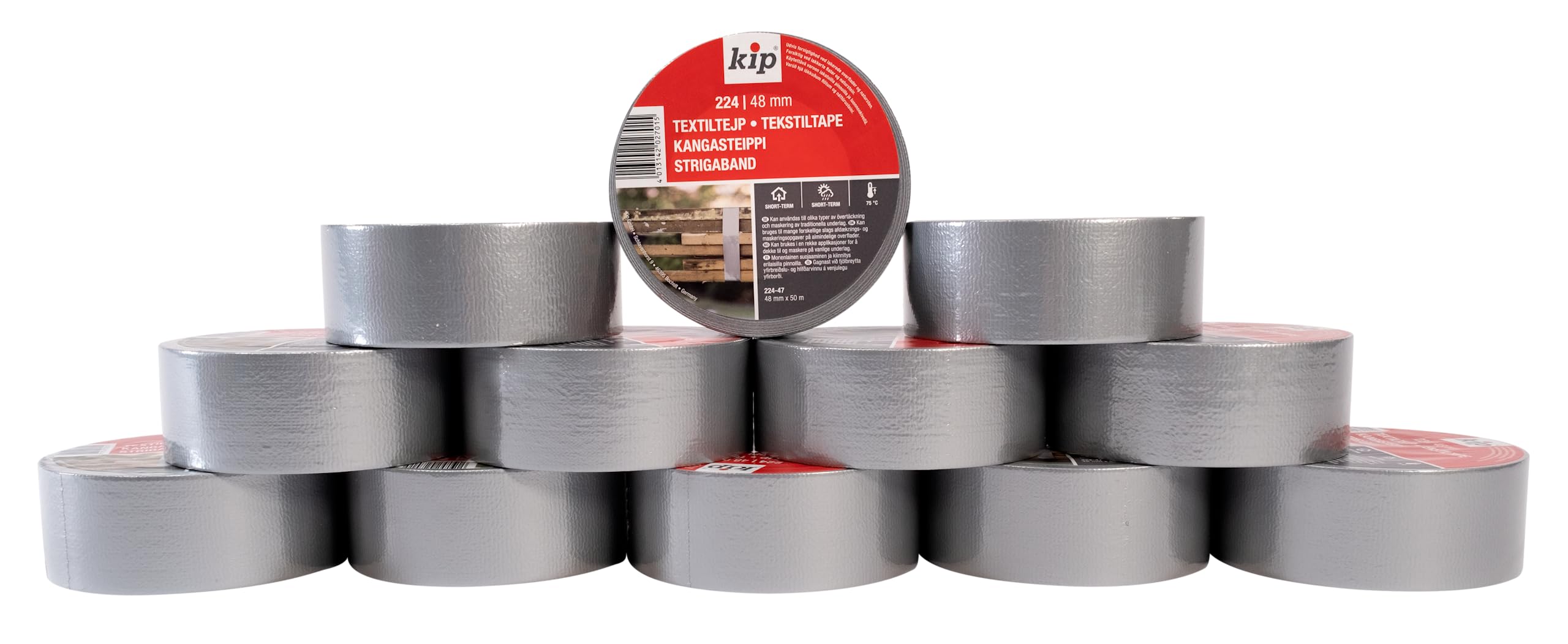 71n0mmwB3RL.jpg Kip 224-47 Steinband PE-Gewebeband 10 Rollen 48 mm x 50 m Grau – Bild 1