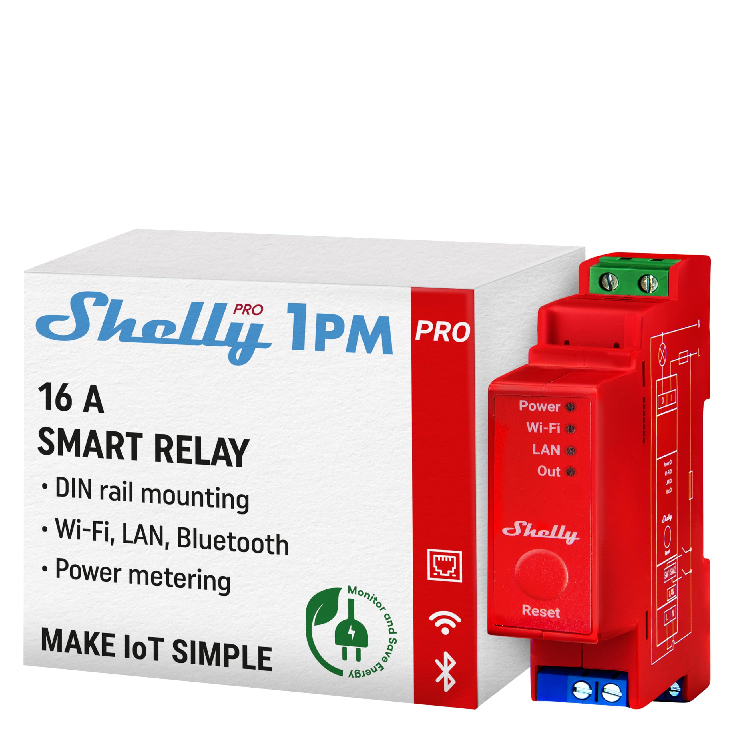 81UHZPEv2iL.jpg Shelly Pro 1PM WLAN Bluetooth Smart-Relais 16A mit Leistungsmessung DIN-Schiene – Bild 1