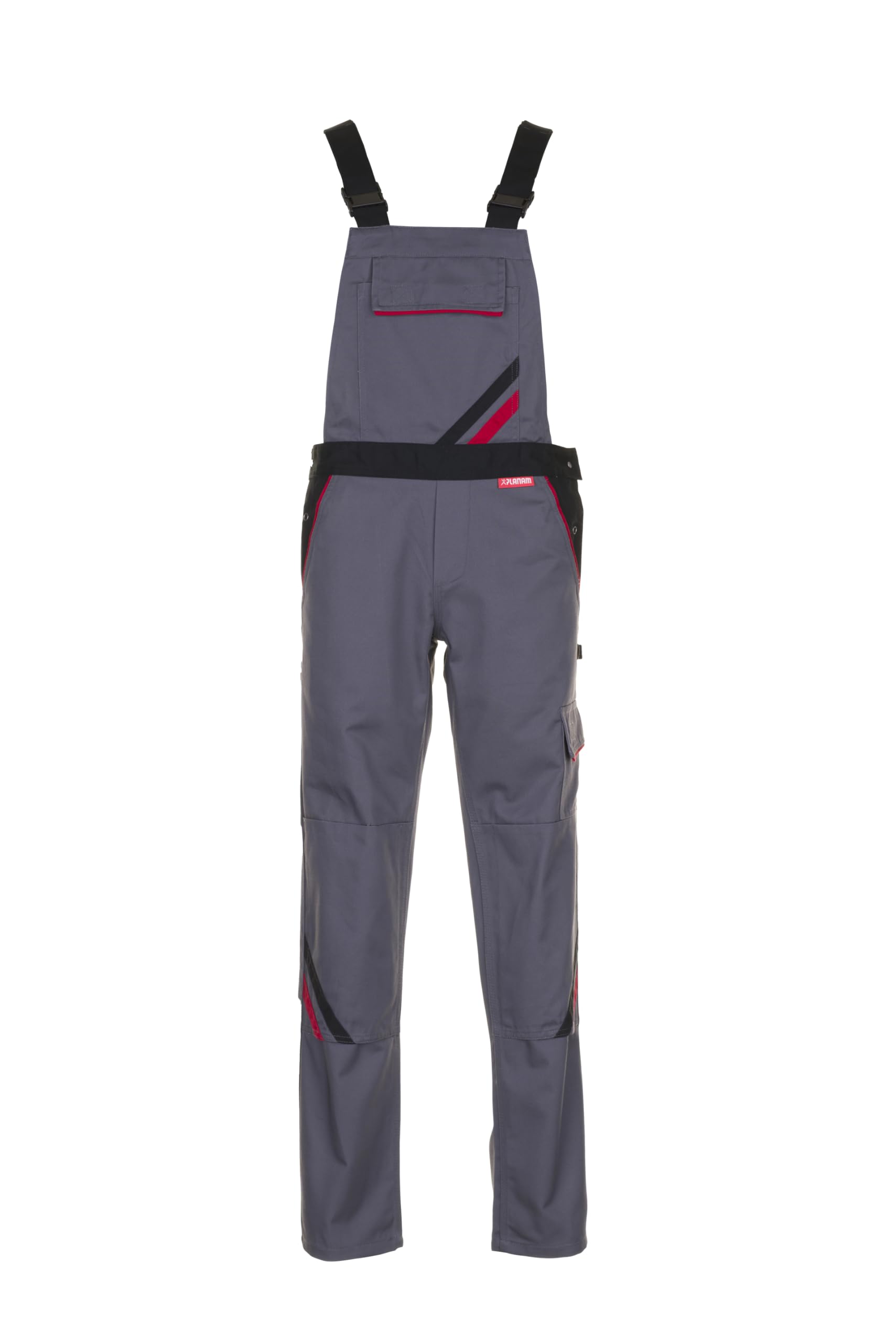 51QJ4FLoUsL.jpg Planam Highline Damen Latzhose Arbeitshose Schiefer Schwarz Rot Größe 38 – Bild 1