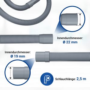 Ablaufschlauch 250cm Ø19/22 + Verbinder + 2 Schellen + Haltebogen für Geschirrspüler
