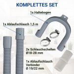 Ablaufschlauch 150cm Ø19/22 mit Verbinder + 2 Schellen + Haltebogen für Waschmaschine