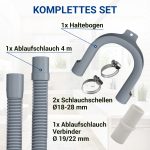 Ablaufschlauch 400cm Ø19/22 mit Verbinder + 2 Schellen + Haltebogen für Waschmaschine