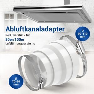 Adapter 80/100erØ und Schelle 70-90mmØ W2 und Klemme 90-110mmØ Chromstahl für Trockner